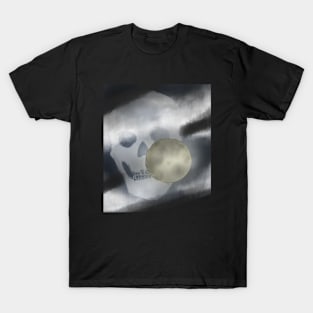 Skull behind moon by mamitheartist T-Shirt